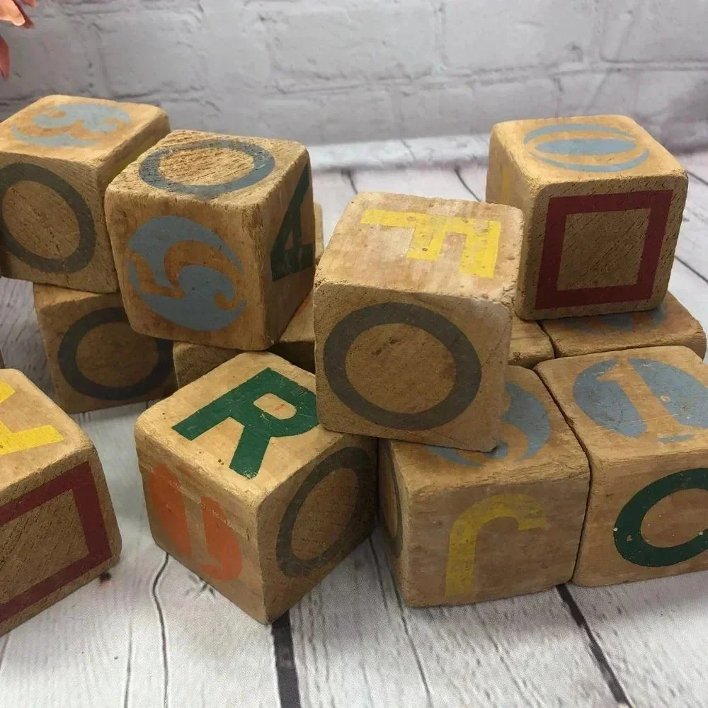 vtg 17 wooden blocks nursery decor playroom classroom cottagecore rustic